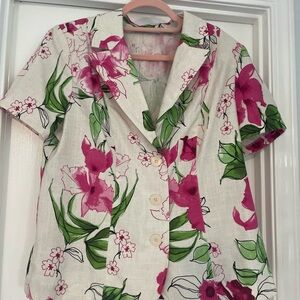 SAG HARBOR Floral Linen Women's Top/Shacket Size 14